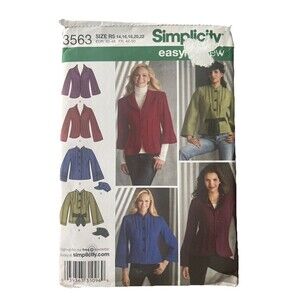 Simplicity Sewing Pattern 3563 Misses' Jackets Hat Fleece Wool Front Tucks 14-22